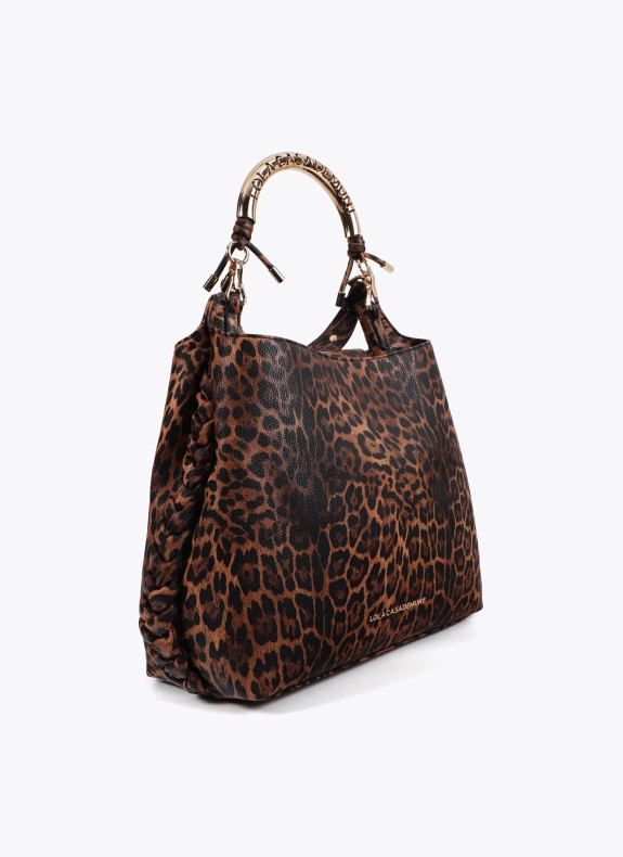 Bolso shopper asa metalizada personalizada LOLA CASADEMUNT MARRON-NEGRO