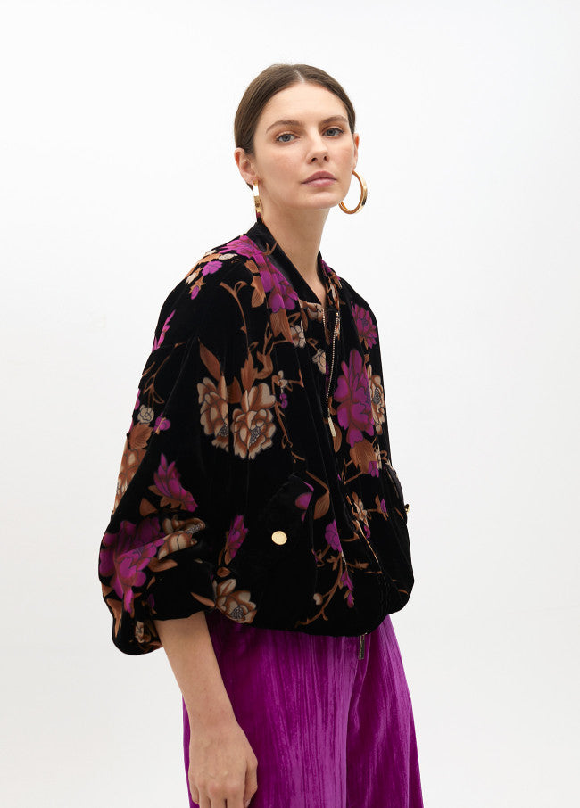 BOMBER DEVORÉ VELVET ESTAMPADO FLORAL