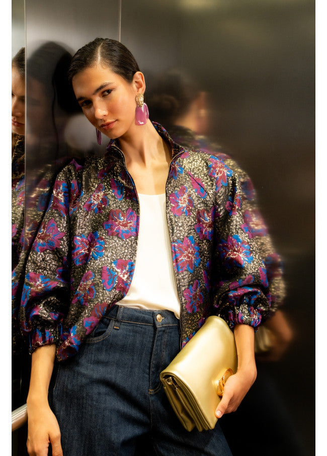 BOMBER JAQUARD FLORAL METALIZADO