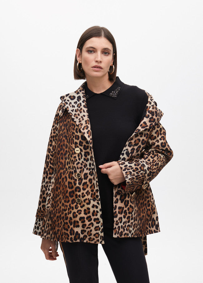 CHAQUETÓN TIPO TRENCH EN ANIMAL PRINT