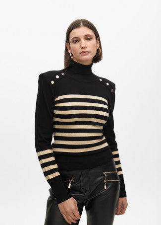 JERSEY CUELLO ALTO CON RAYAS DORADAS