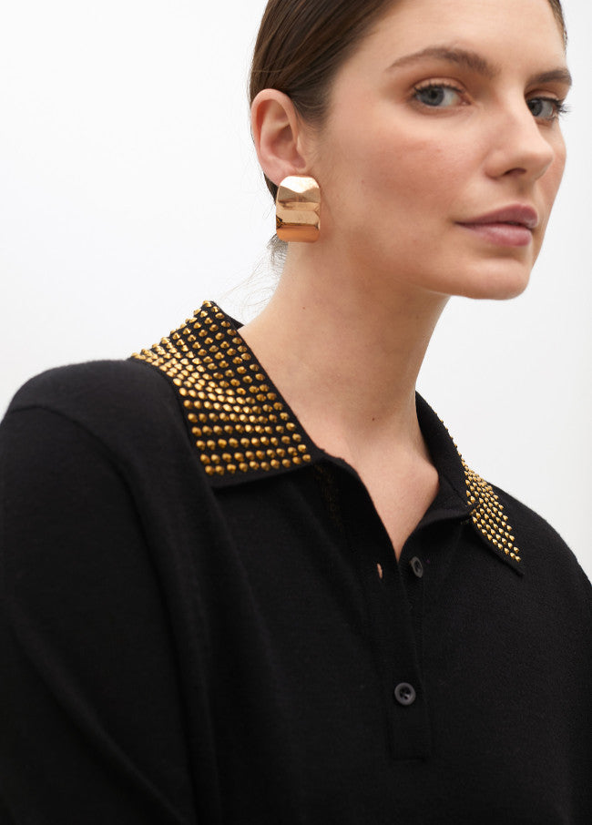 JERSEY TIPO POLO CON STRASS EN CUELLO