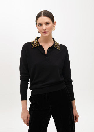 JERSEY TIPO POLO CON STRASS EN CUELLO