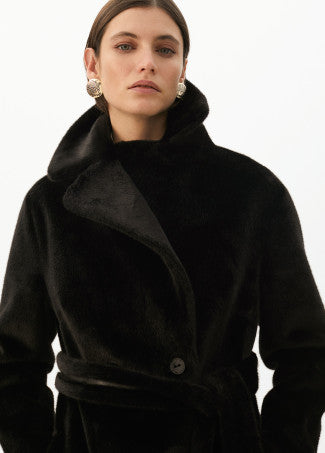 ABRIGO REVERSIBLE EFECTO PIEL Y PELO NEGRO