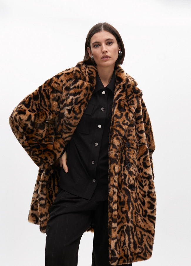 ABRIGO CRUZADO MIDI PELO ESTAMPADO ANIMAL