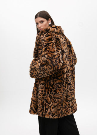 ABRIGO CRUZADO MIDI PELO ESTAMPADO ANIMAL
