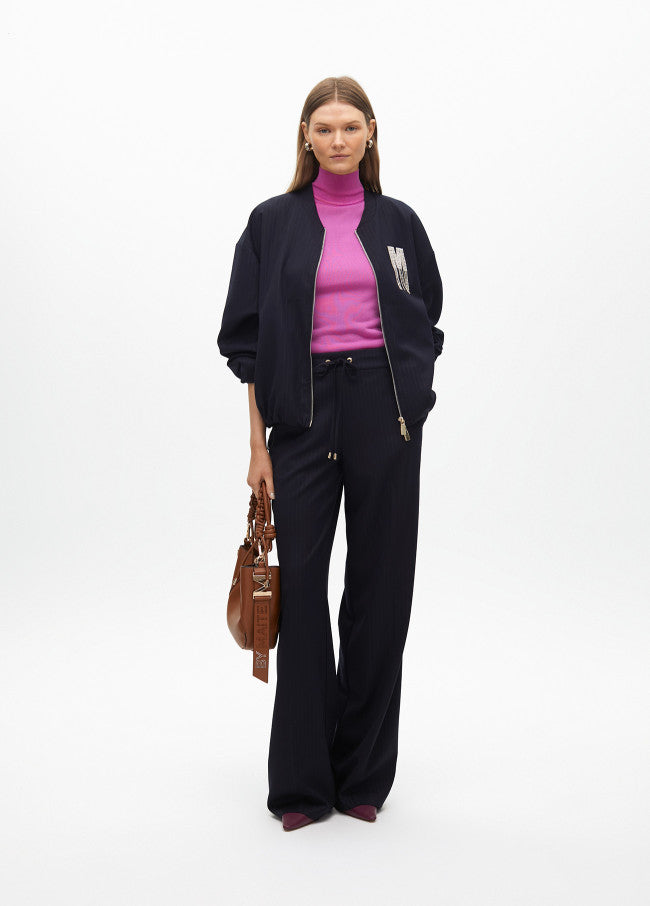PANTALÓN RECTO CON GOMA RAYA DIPLOMÁTICA. NAVY
