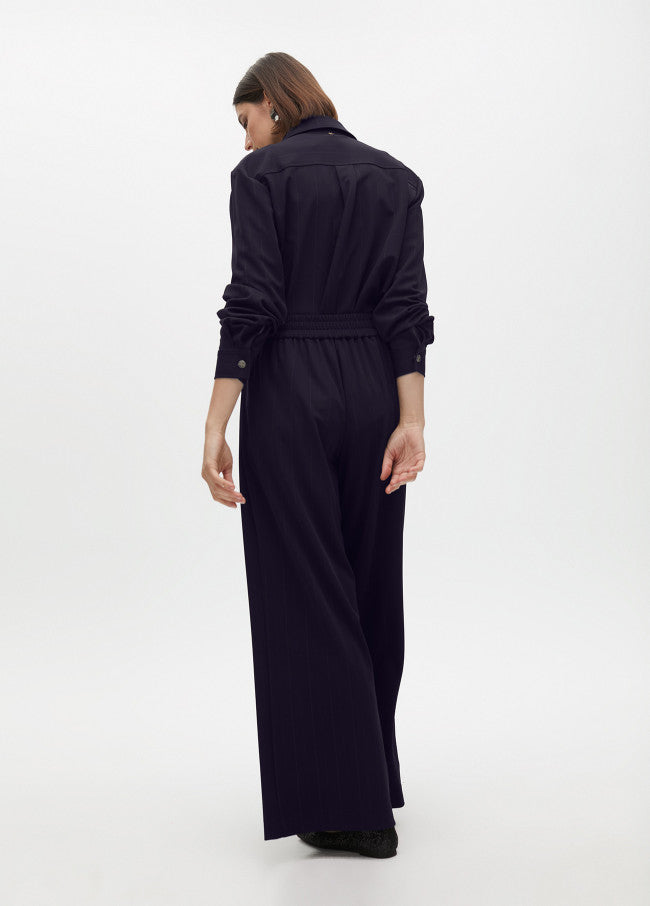PANTALÓN RAYA DIPLOMÁTICA LAMÉ PINZA. NAVY