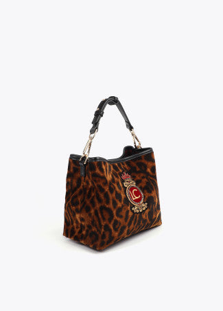BOLSITO TEJIDO ANIMAL PRINT PARCHE ESCUDO